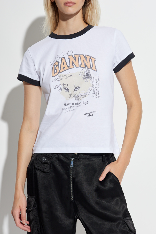 White T-shirt with colorful print Ganni - Vitkac Italy